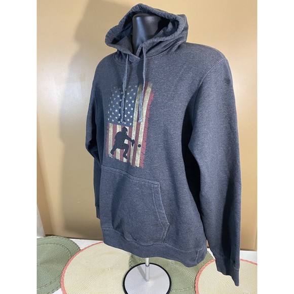 American Flag Baseball Theme Print Gray Pullover Hoodie Size M - Picture 6 of 15
